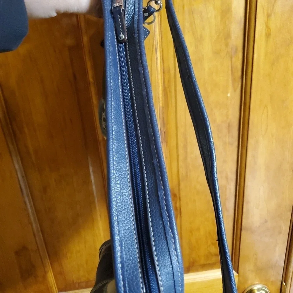 Tignanello Blue Leather Patchwork Hobo Shoulder Bag Purse Italian Bohemian
